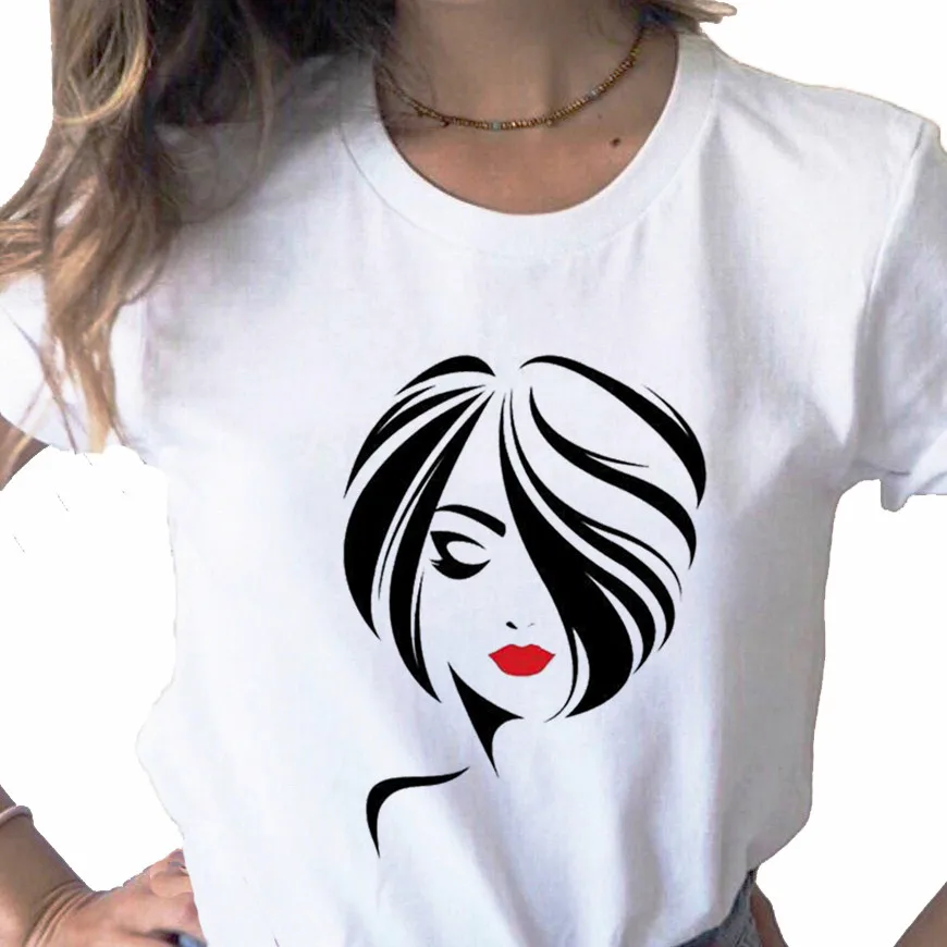 T-shirt da donna carina e carina con stampa di ciglia e occhi T-shirt casual o-collo camicia bianca T-shirt da donna manica corta, Drop Ship