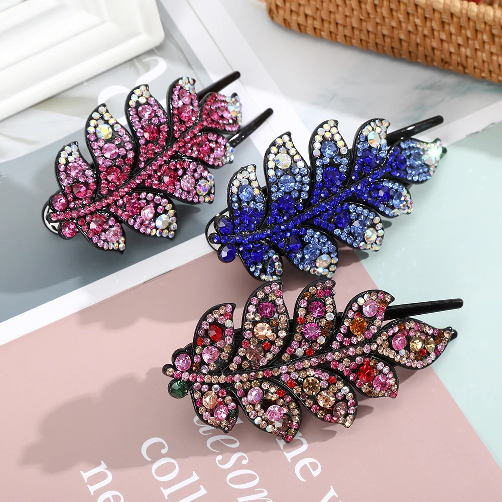 Rhinestone Hairpin Flower Leaf Butterfly Duckbill Hair Claws Retro Hair Clips Accessories For Women Shinning Ponytail Headwear