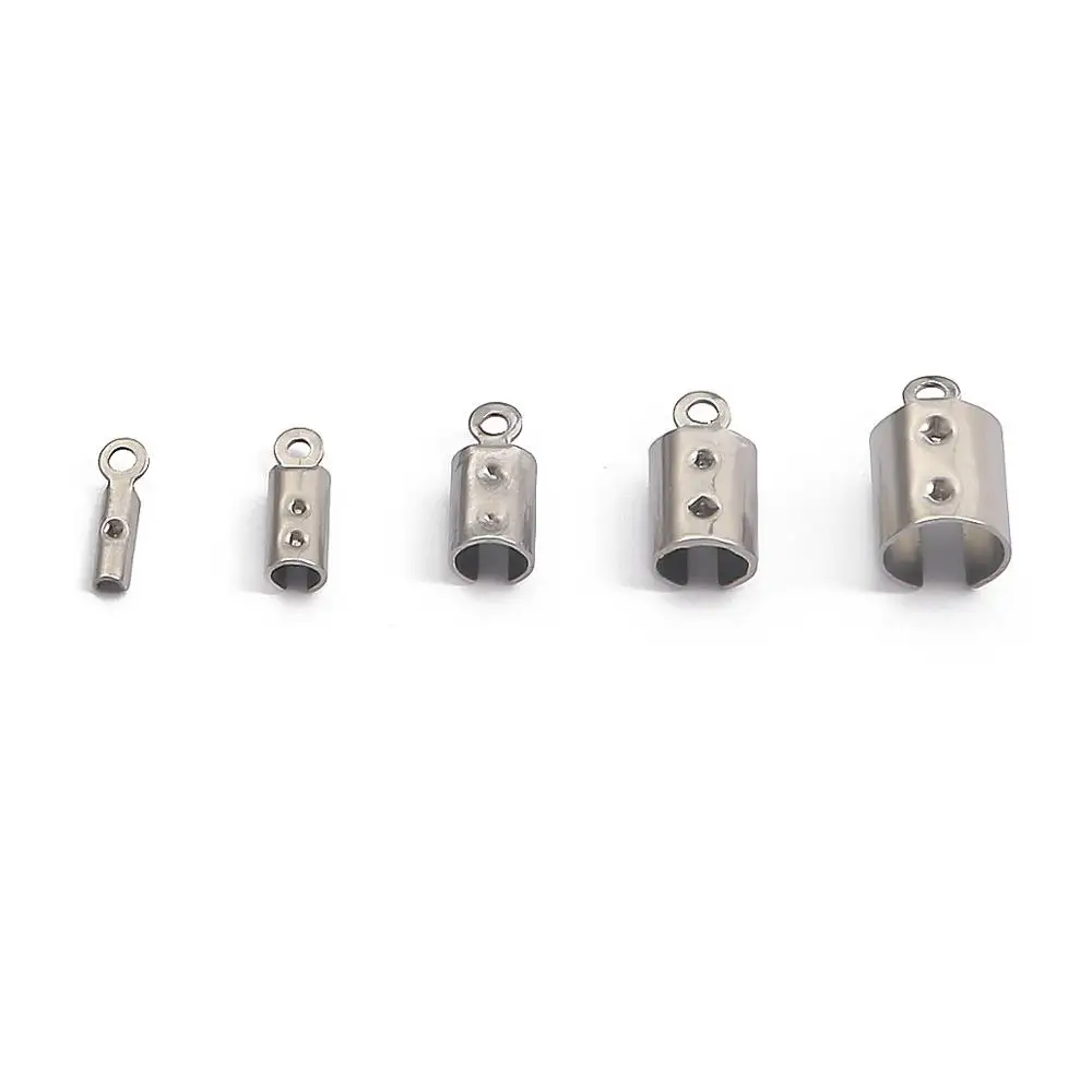 30 pz/lotto In pelle In Acciaio Inox Cavo Crimp Beads End Caps Fastener Collana Connettori Per Monili Che Fanno Forniture Accessori