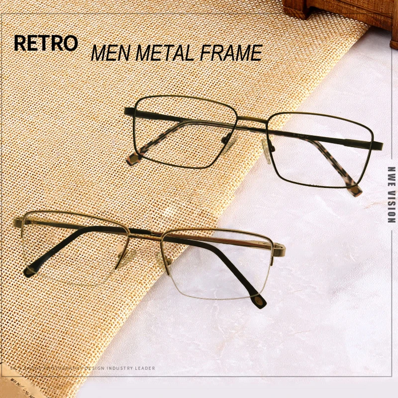 

REAL Classic Rectangle Shape Simple design Optical Frame Men Metal Prescription Glasses