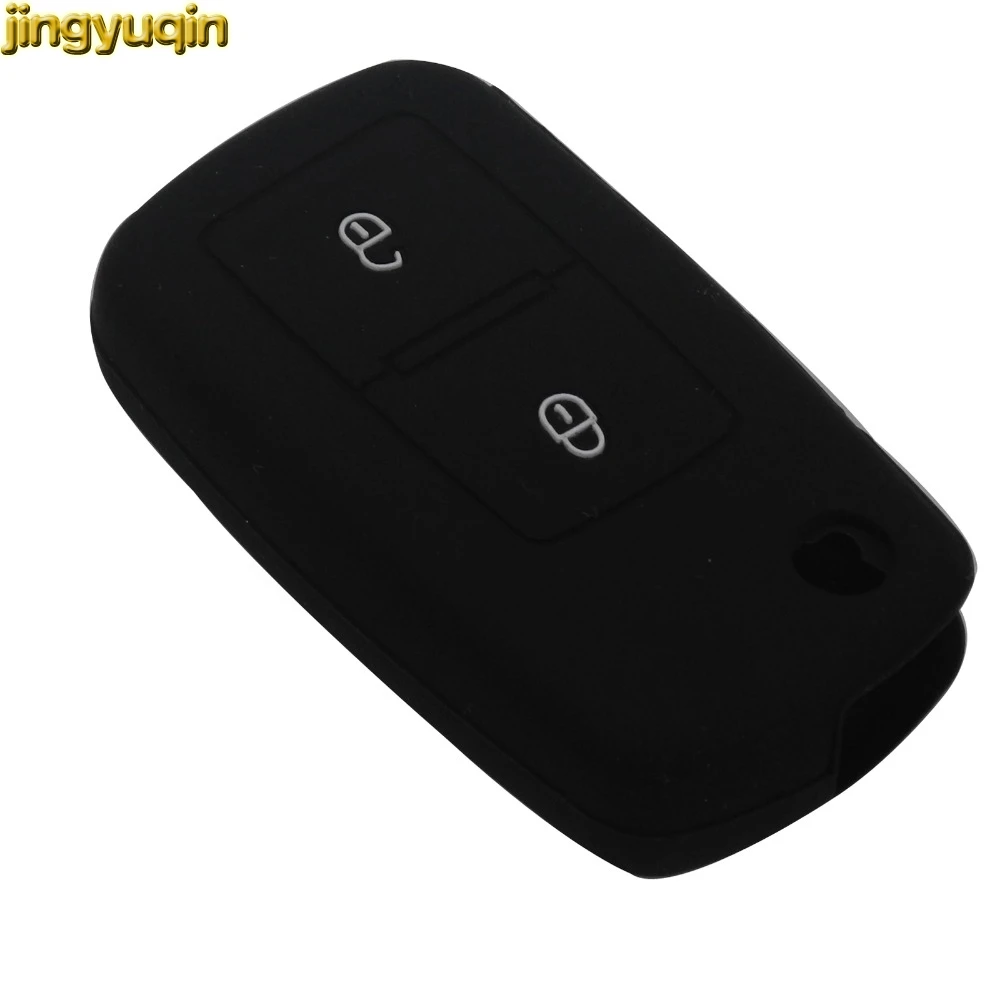 Jingyuqin 2 Button Silicone Flip Rubber Car Key Cover Case for VW Volkswagen Amarok Polo Golf MK4 Bora Jetta Altea Alhambra