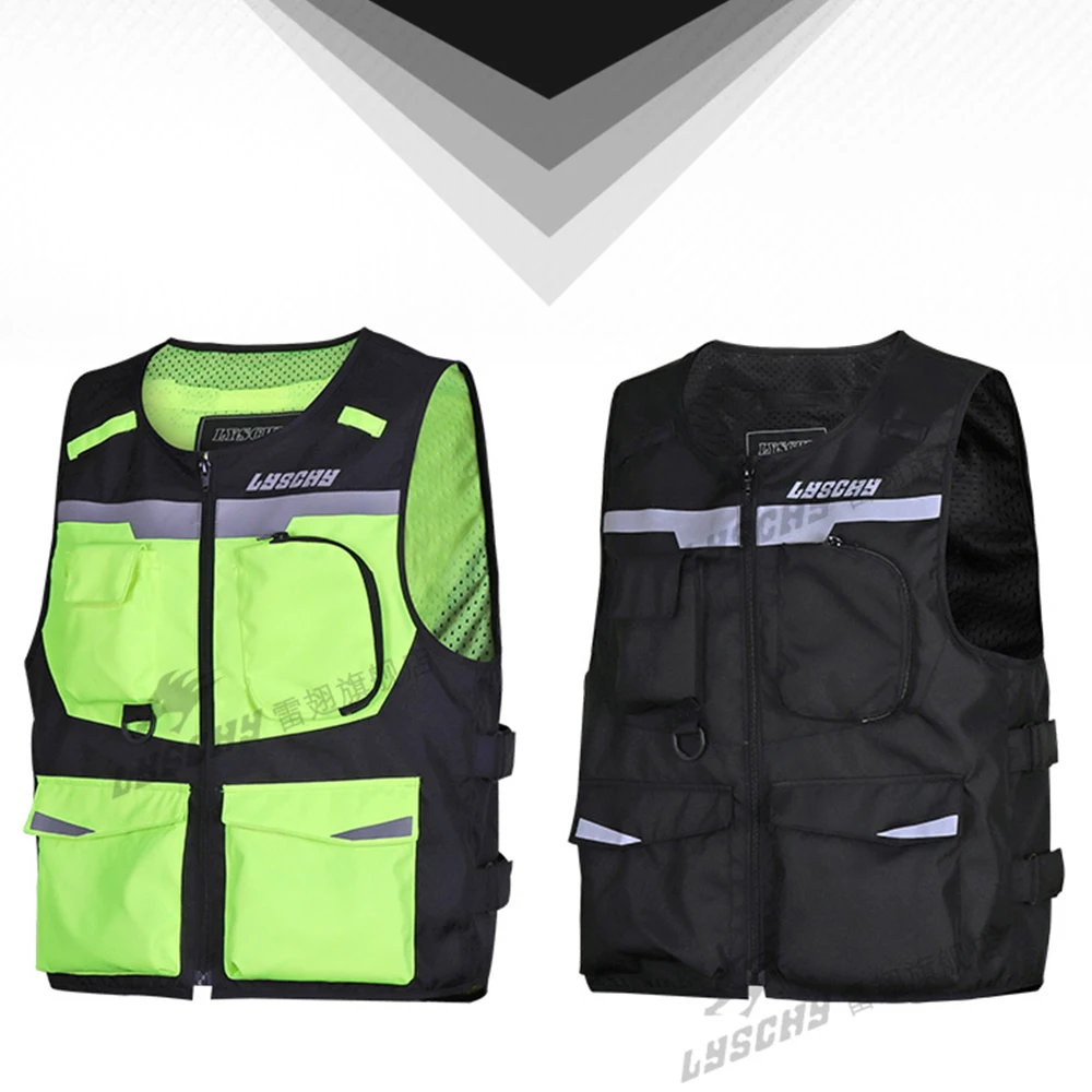 LYSCHY Mesh Motocross Vest Reflective Motorcycle Vest Breathable Safety Vest Fluorescent Green Protective Gear Waistcoat M-4XL #