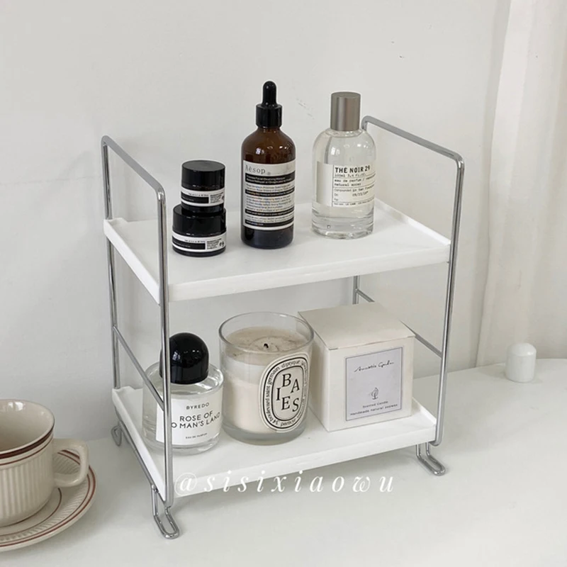 

Double Metal Textured Desktop Shelf,Perfume Storage Rack,Cosmetics Corner Finishing Decoration Aromatherap Storage Tray