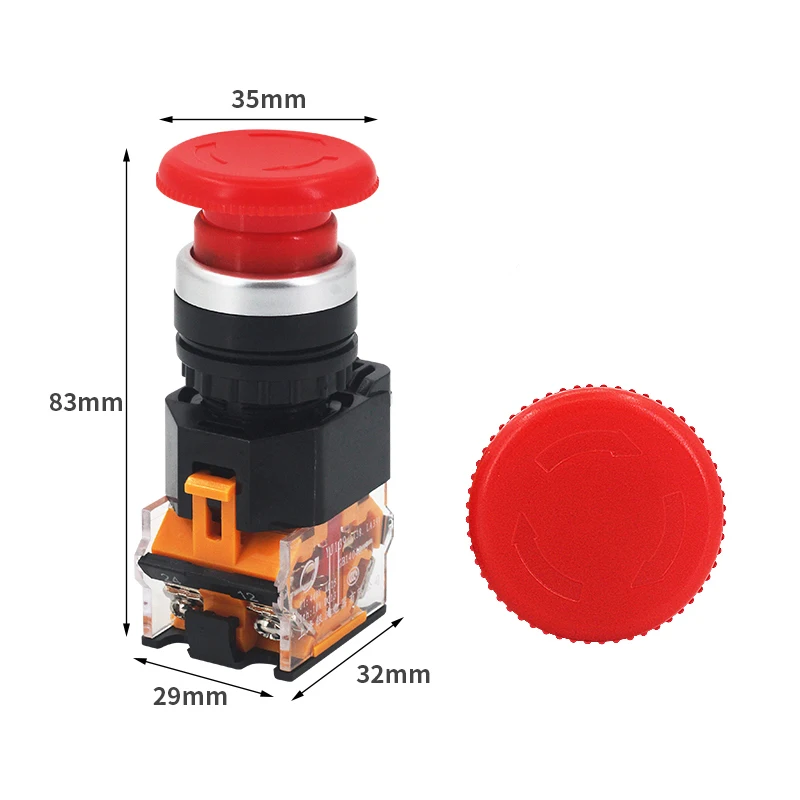 1PCS LA38-11ZS Self-Locking 22mm Emergency Power Push Button Switchstop Mushroom Head Emergency Stop Button Switch