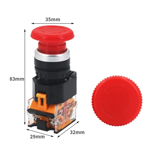 Imagen 2 del producto 1 Uds LA38-11ZS autobloqueo 22mm botón de alimentación de emergencia interruptor cabeza de seta interruptor de botón de parada de emergencia