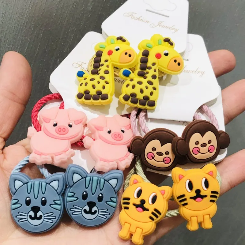 2Pcs Cute Giraffe Tiger Monkey Colorful Hair Accessories Children Rubber Bands Scrunchies Elastic Hair Bands Girls Headwear Ties