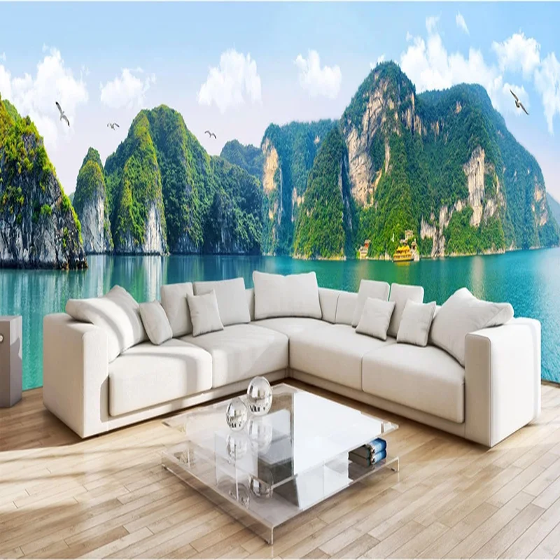 Photo Wallpaper 3D Stereo Mountains And Rivers Landscape Scenery Murals Living Room Bedroom Study Classic 3D Waterproof Sticker