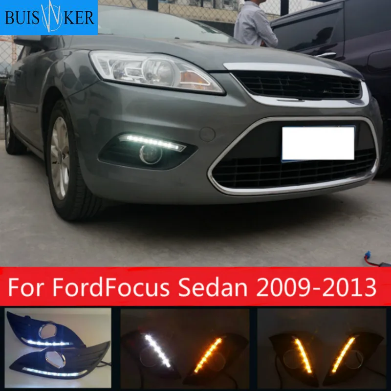 

For Ford Focus Sedan 2009-2013 Turn Signal 2Pcs/set Waterproof LED Daytime Running Light DRL Fog Lamp Modify Fog Head white Lamp