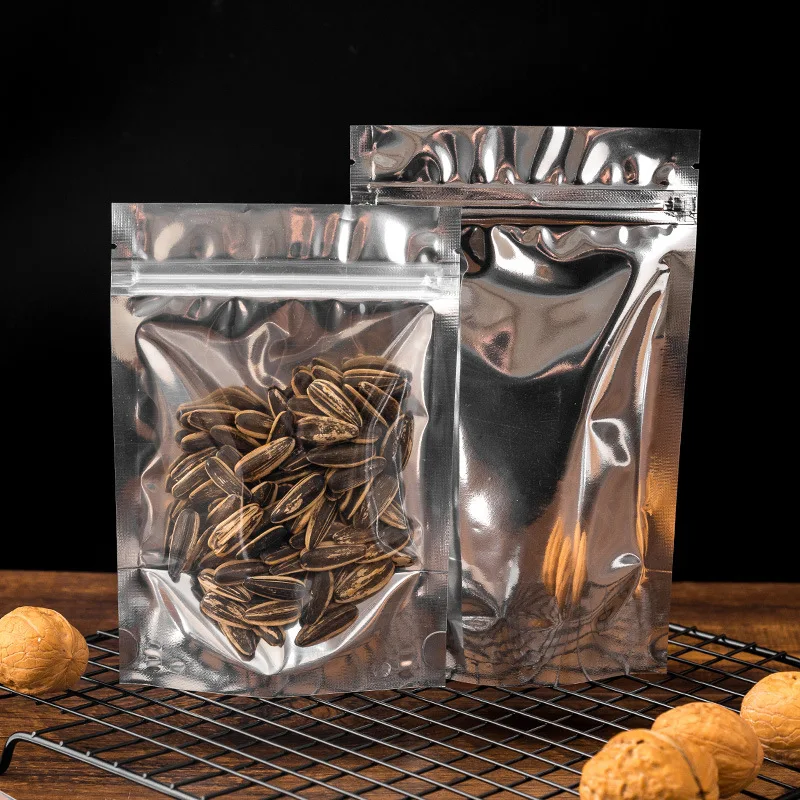 50Pcs Food Packaging Aluminum Foil Stand Up Bag Home Storage Tea Coffee Beans Supplies Ziplock Bags With Window Resealable