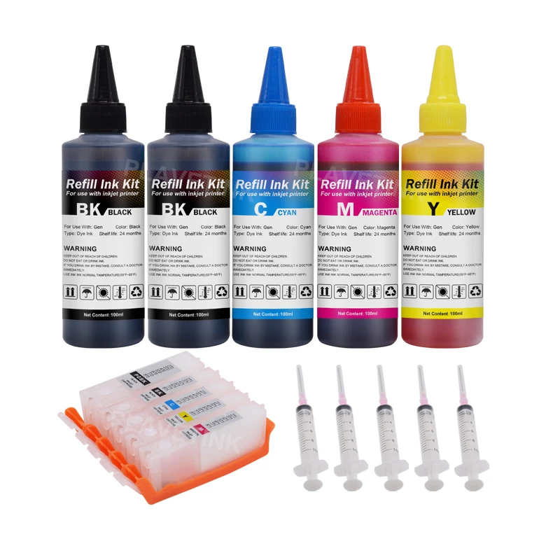 Plavetink PGI-570 CLI-571 Refillable Ink Cartridge + 5 Bottle Ink Compatible For Canon Pixma TS8052 TS8053 TS9050 TS9055