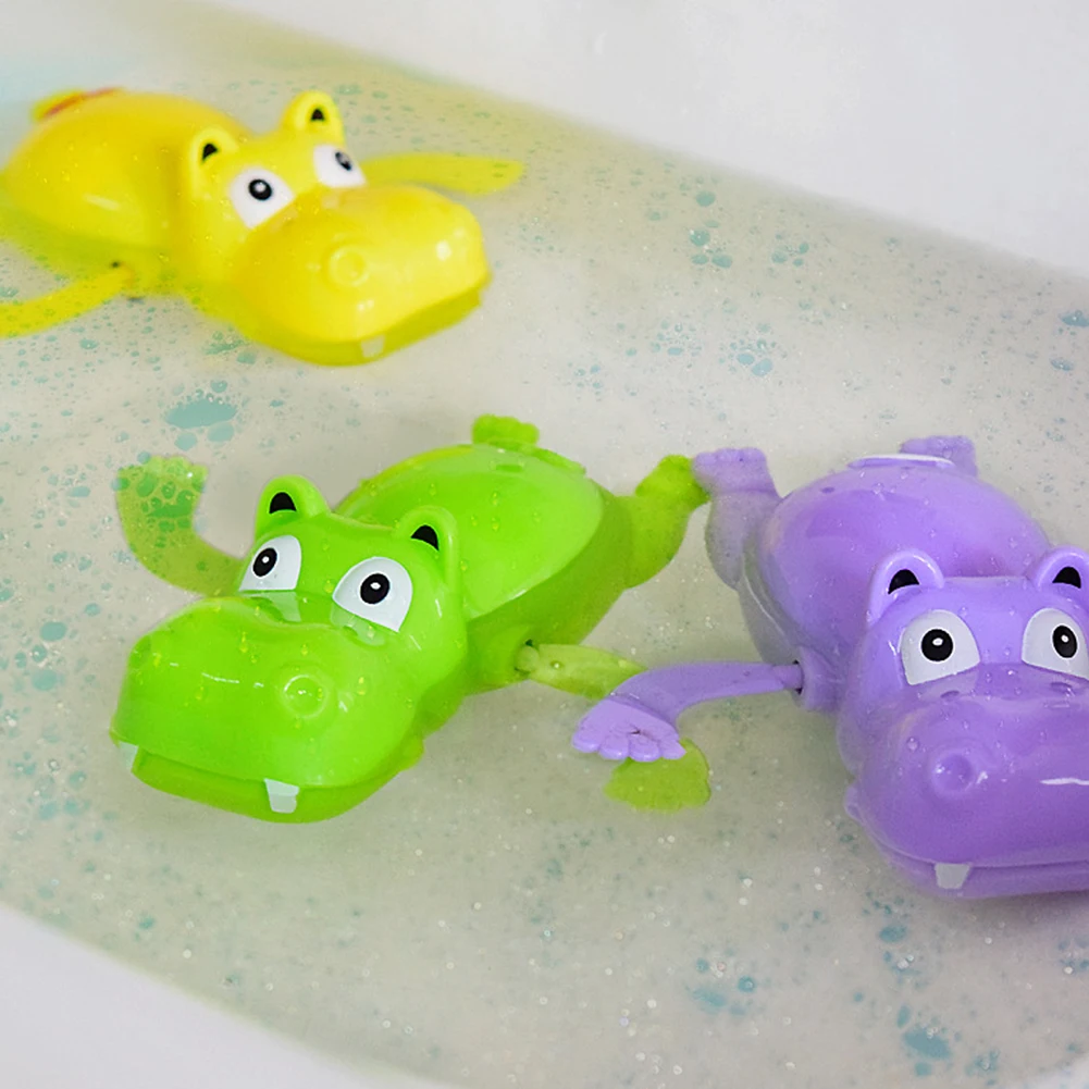 1Pc Cartoon Clockwork Bath Toy Swimming Hippo Animal Clockwork Wind up Fun Bath Water Kids Toy