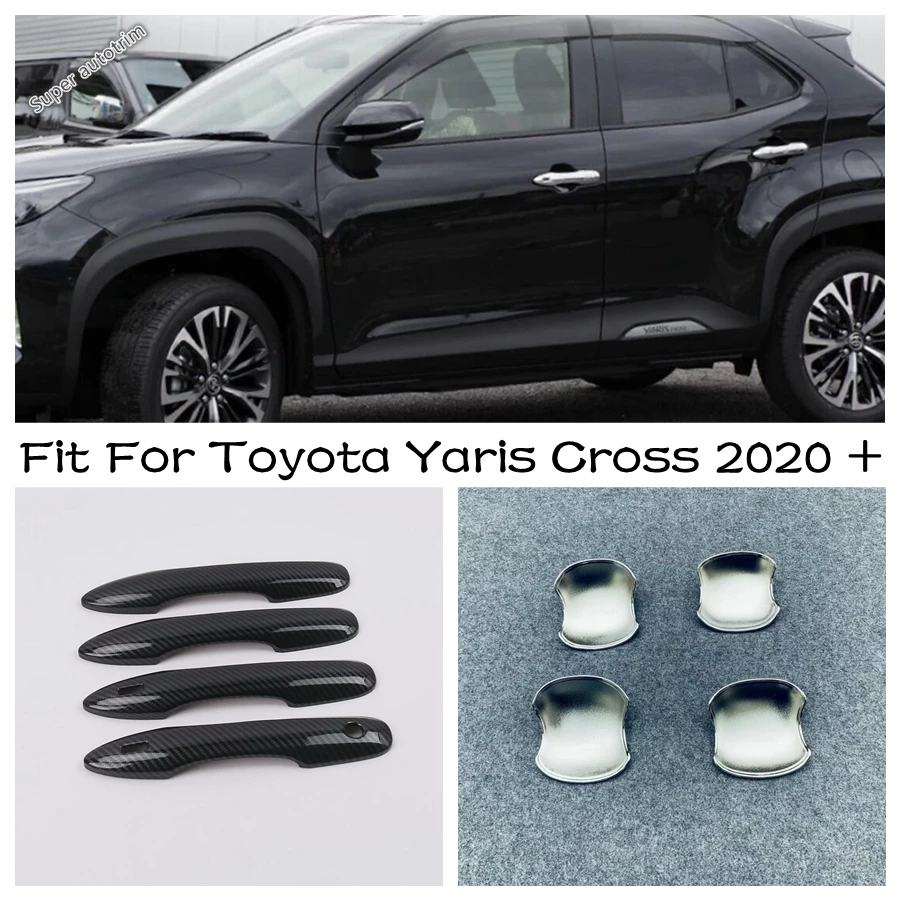 

Carbon Fiber Style Exterior Refit Accessories Fit For Toyota Yaris Cross 2020 - 2023 Car Side Door Handle Catch Cap Cover Trims