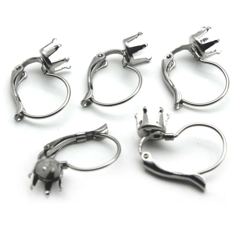 Stainless Steel French Earring Hooks 4 5 6 8 10mm Claw Earrings Setting Blank Base DIY Earring Ear Wire Jewelry Making Findings