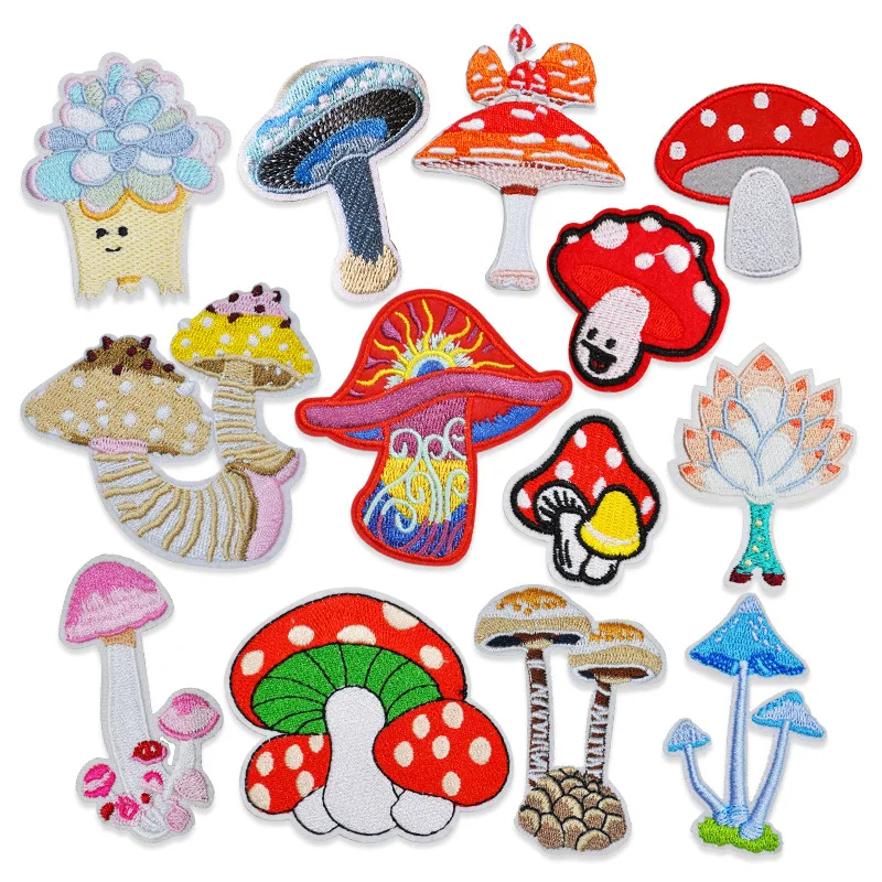 New Arrival Cute Mushroom Embroidery Patches Iron on Patches for Clothes High Quality Flowers Badges Cartoon Appliques DIY