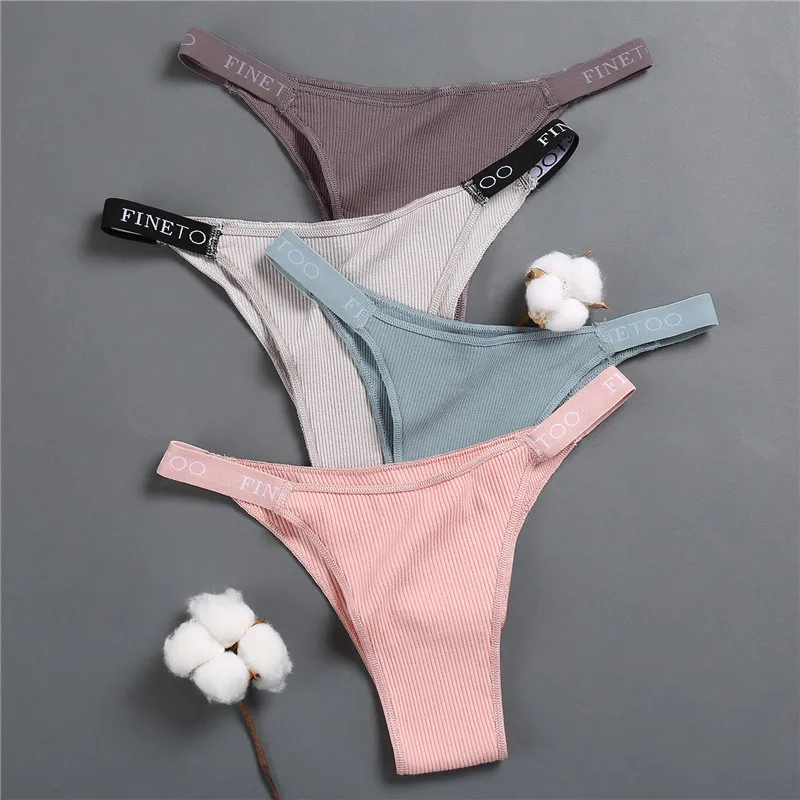 FINETOO 3PCS Cotton Panties Women Soft Bikini Underwear Female Comfortable Thongs M-XL Sexy Letter Underpants Girls G-Strings