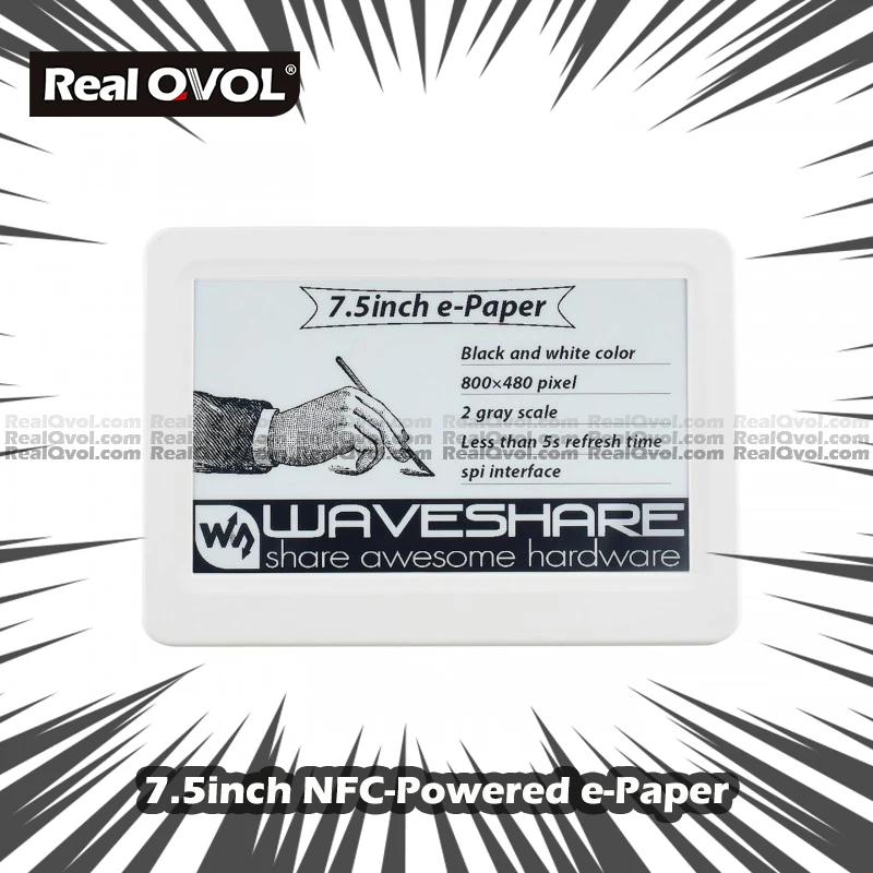 

RealQvol 7.5inch Passive NFC-Powered E-Paper, No Battery, Wireless Powering & Data Transfer