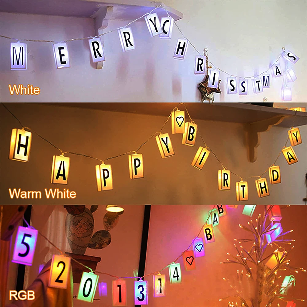 Imagem -04 - Caixa de Luz Led Carta Faça Você Mesmo Combinação String Luz Alimentado por Bateria 1.5m10led 3m20led Aniversário Banner Decoração do Casamento Natal