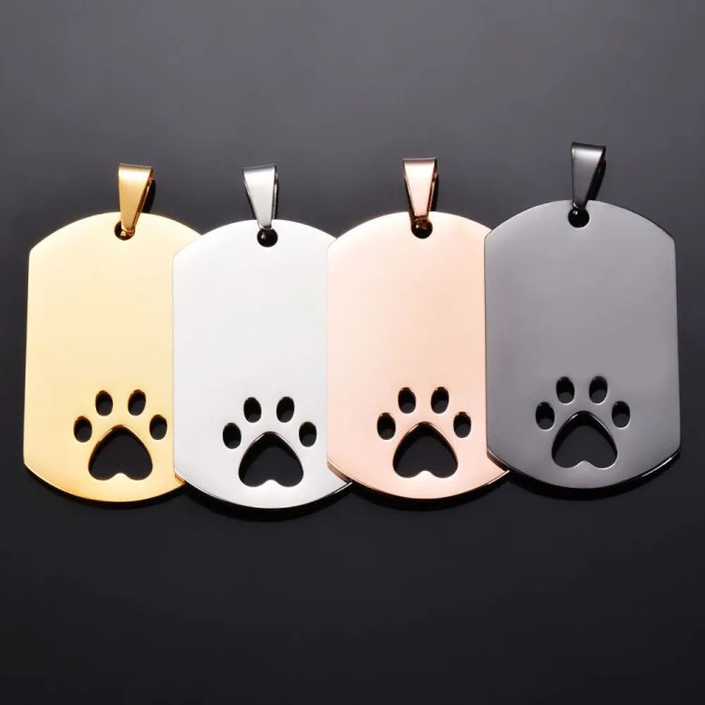 

10 pcs Stainless Steel 4 Colors Dog Tag pendant Dog Pet Paw Accessories Name Blank Pet ID Tag Rectangle Necklace Jewelry