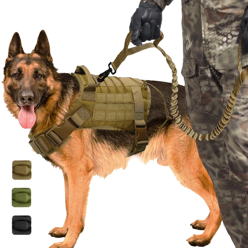 

Military Tactical Dog Vest Harness K9 Working Dog Nylon Bungee Leash Lead Training Running For Medium Large Dogs German Shepherd