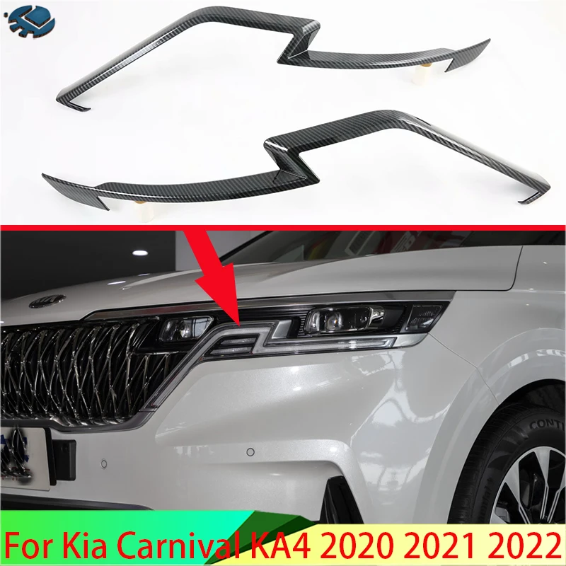 For Kia Carnival KA4 2020 2021 2022 Car Accessories Carbon Fiber Style Headlamp lamp eyebrow trim molding