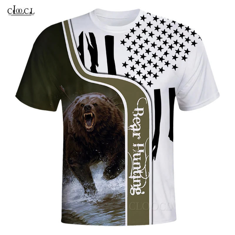 HX Newest Bear Hunting Unisex T-Shirt Men Streetwear Popular 3D Print Harajuku Short Sleeve Casual Pullover Drop Shipping