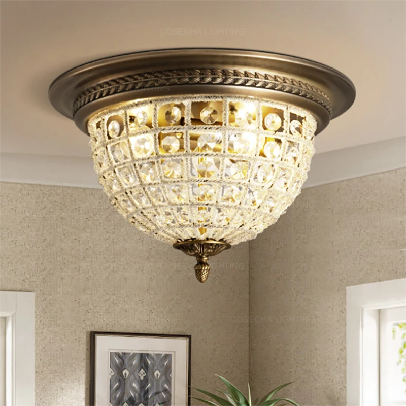 Vintage bronze ceiling light crystal flush mount ceiling lamps E14 luxury lamp in kitchen corridor bedroom hallway light fixture