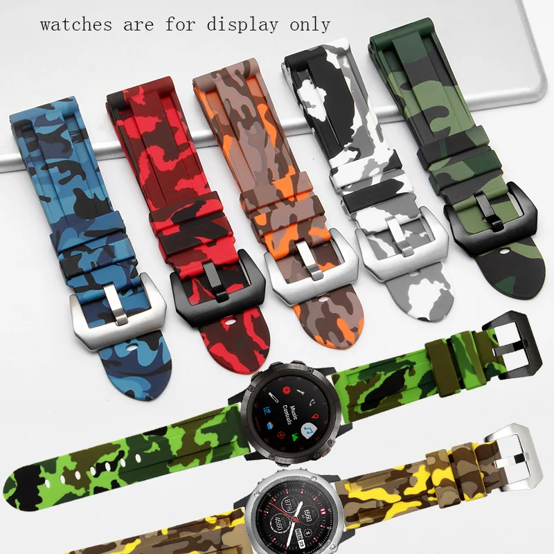 Yopo Soft Silicone Watchband 22mm 26mm Camouflage Strap With Pin Buckle Replacement Belt For Fenix 6 6X 6S Pro 5 5X Plus 3HR