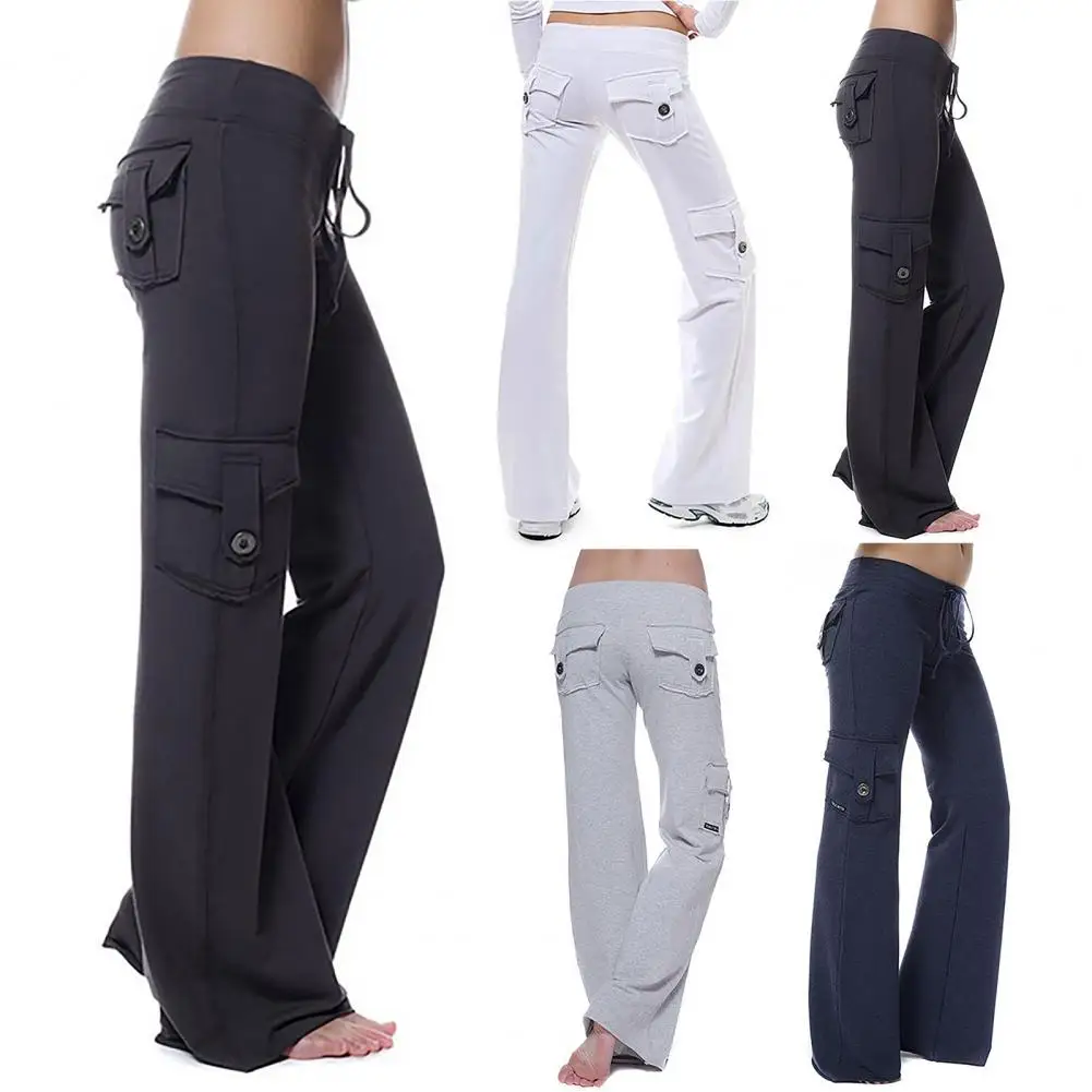 Dropshipping Cargo Pants Women Pants Strong Elastic Wide Leg Trousers Female Soft Joggers Sports Drawstring Straight Sweatpants