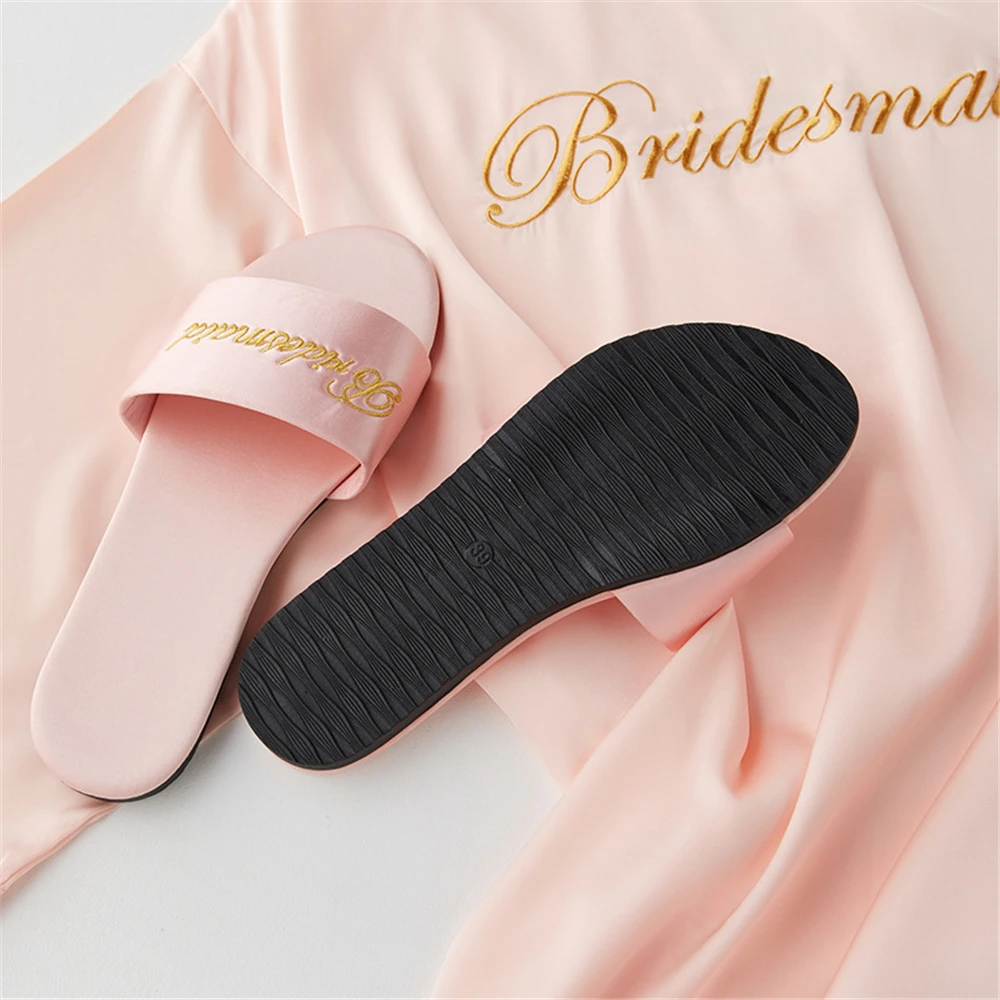 Wedding Party Satin Slippers For Bride Bridesmaid Bachelorette Party Team Bridesmaid Gift Non-Slip Satin Soft Wedding Shoes