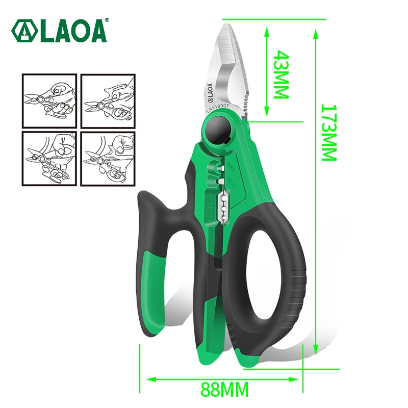 LAOA 6/7Inch Electrician Scissors Stainlesse1.5-4mm² Wire Cutter Stripping Professional Cable Cutting Terminal Crimping tool