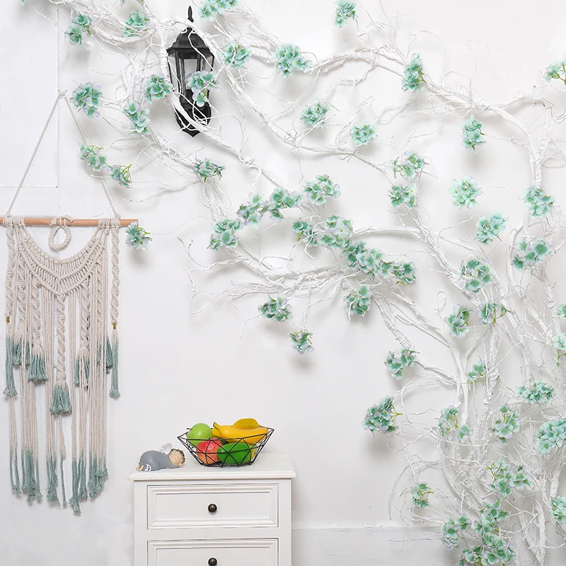 300cm Artificial Hydrangea Silk Flowers Vine Backdrop Wall Hanging Tree Branch Rattan Wisteria Garland Wedding Arch Party Decor