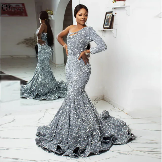 Silver fashion glitter dress long