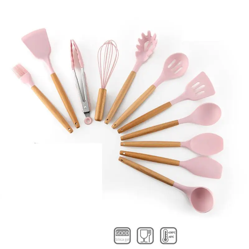 Silicone Cooking Utensils Non-stick Spatula Shovel Wooden Handle Cooking Tools Kitchen Tools Cooking Utensil Kitchen Cookware