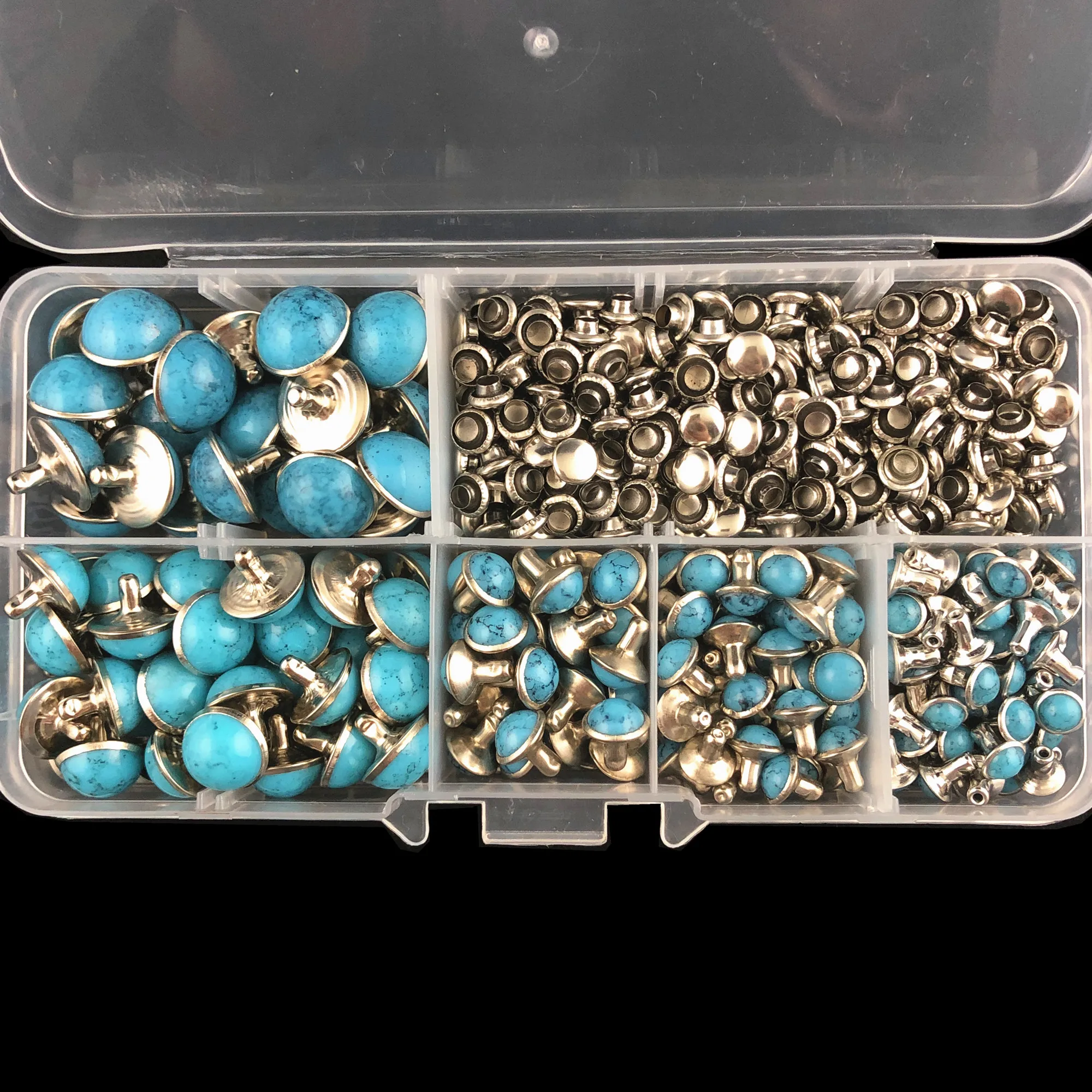 YORANYO 240 Sets Blue Turquoise Rivets Silver Color Metal Studs fit for Bag Shoes Bracelet Tandy Leather Shipping Free