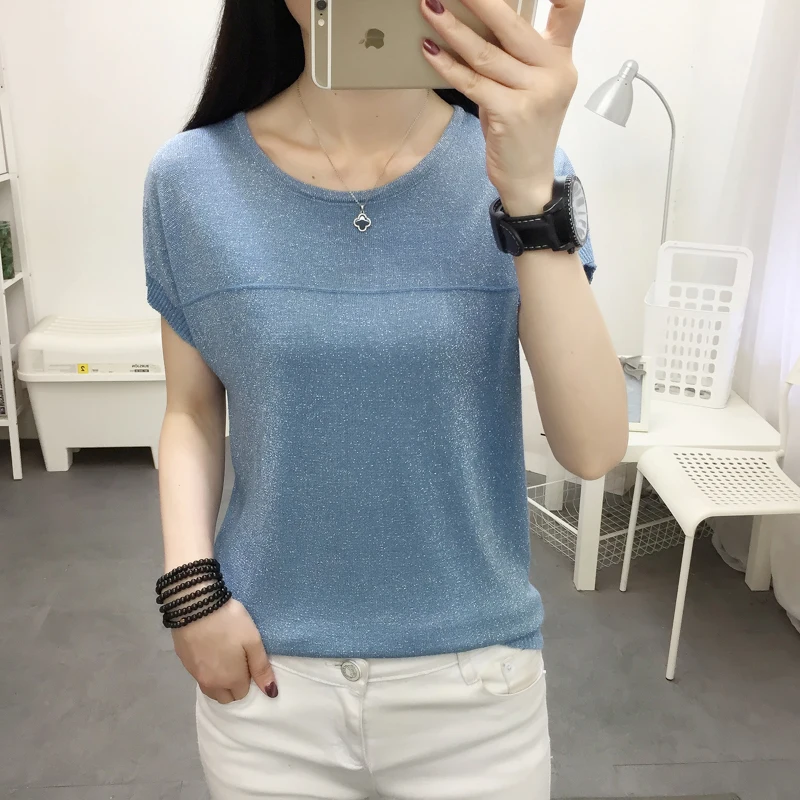 Blusas Mujer De Moda 2024 Verano Short Sleeve Knitted Tops Sweater Women Pullovers Sweaters For Women Woman Sweaters Blusa E562