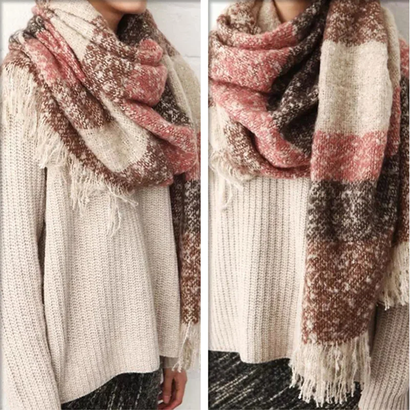 2020 mujeres Otoño Invierno Mohair cachemir como bufanda de tamaño largo cálido moda bufandas y abrigos para dama Casual Patchwork Accesorios