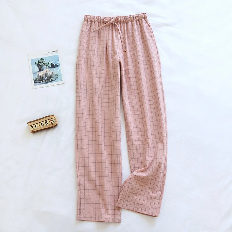 couple washed cotton trousers thin men and women home pants Elastic Waist Sleep Bottoms Plaid lounge pants home sleepwear 2021