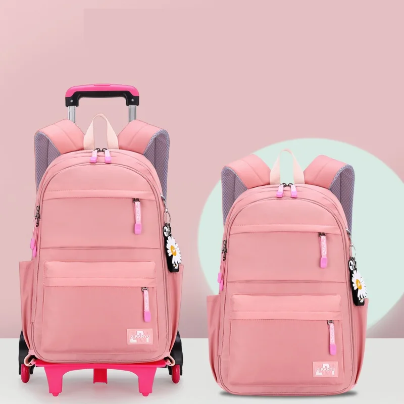 New Bolsas De La Escuela Girls Trolley Backpack Waterproof Rugzak Middle School Students Zaino Donna Wheeled Sacoche Kids Bag