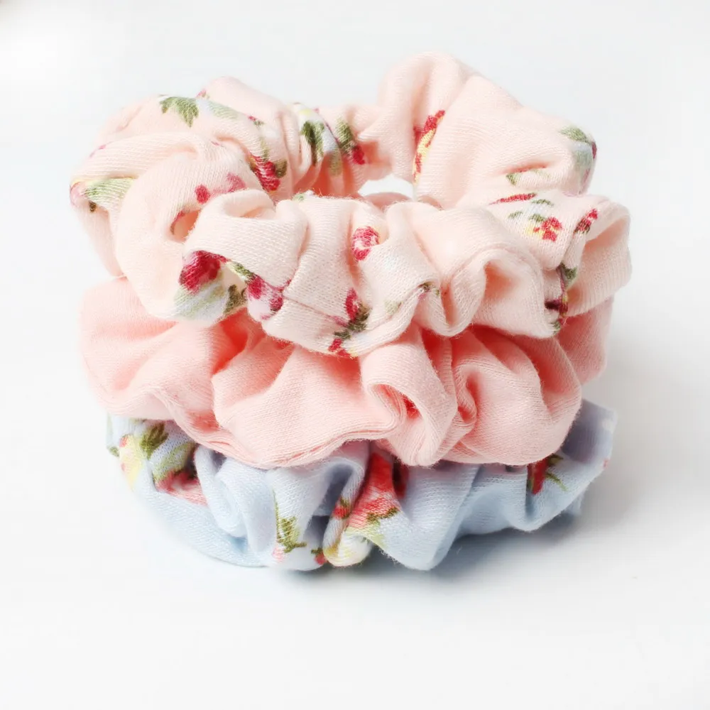 

3pcs/set Flower Print Hair Scrunchie Elastic Hair Bands Solid Color Women Girls Headwear Ponytail Holder Hair Ties For Girls