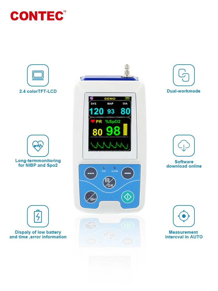 

CONTEC PM50 24Hour Portable Dynamic Patient Monitor ABPM+SPO2 AUTO Mode NIBP SPO2 Dispaly Low Battery Software