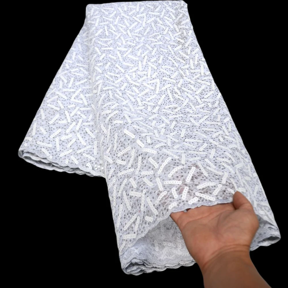 White African French Tulle Sequins Lace Fabric 2021 High Quality Lace Material Nigerian Lace Fabrics For Garment Sewing