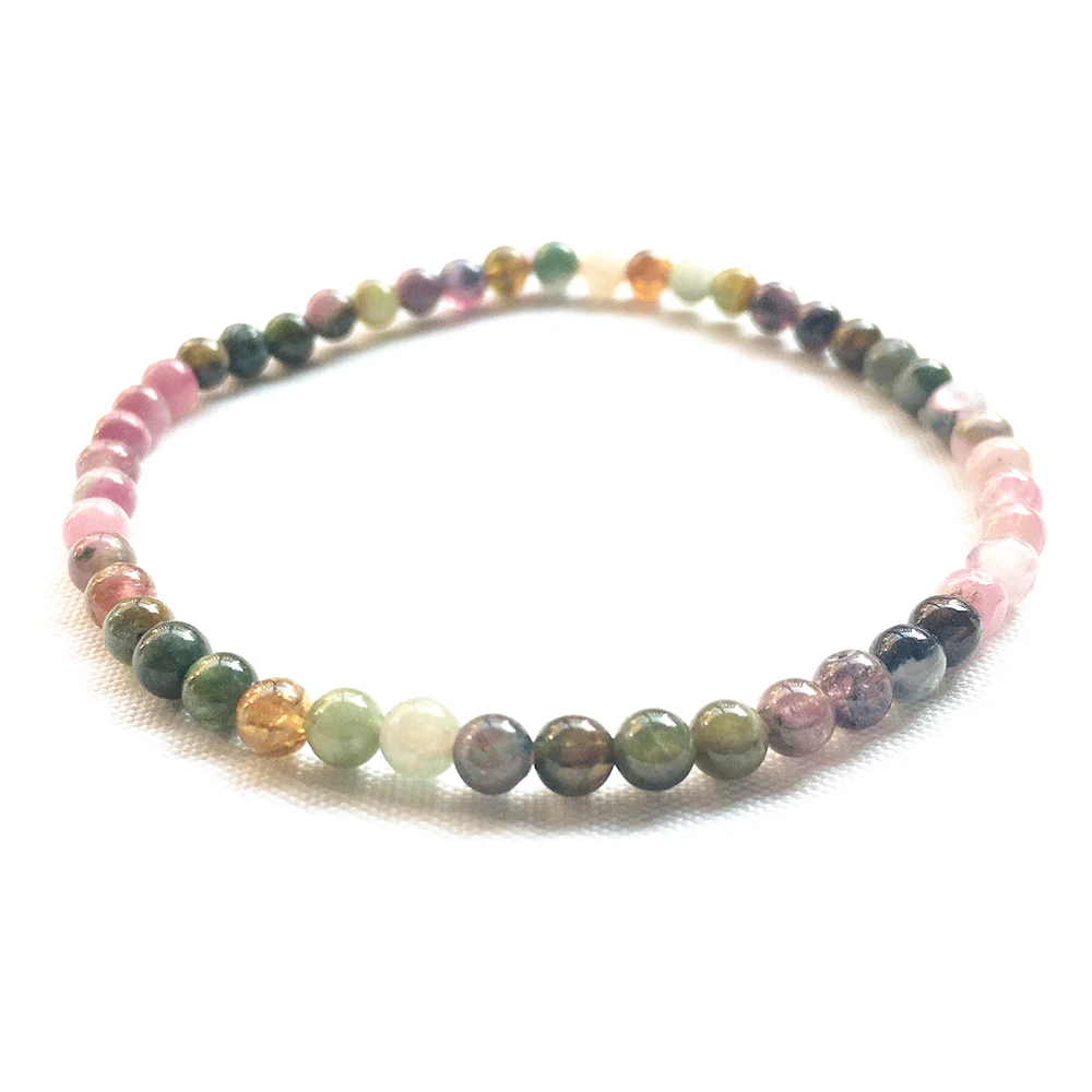

MG0109 Wholesale Natural 4 MM A Grade Rainbow Tourmaline Bracelet Womens Mini Gemstone Jewelry