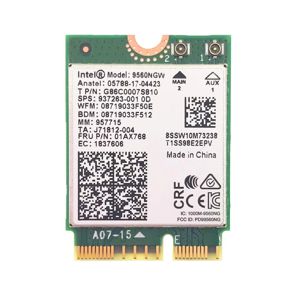 Dual Band Wireless AC 9560 for Intel 9560NGW 802.11ac NGFF CNVI 2.4G/5G 2x2 WiFi Card Fit for Bluetooth 5.0 + Antennas