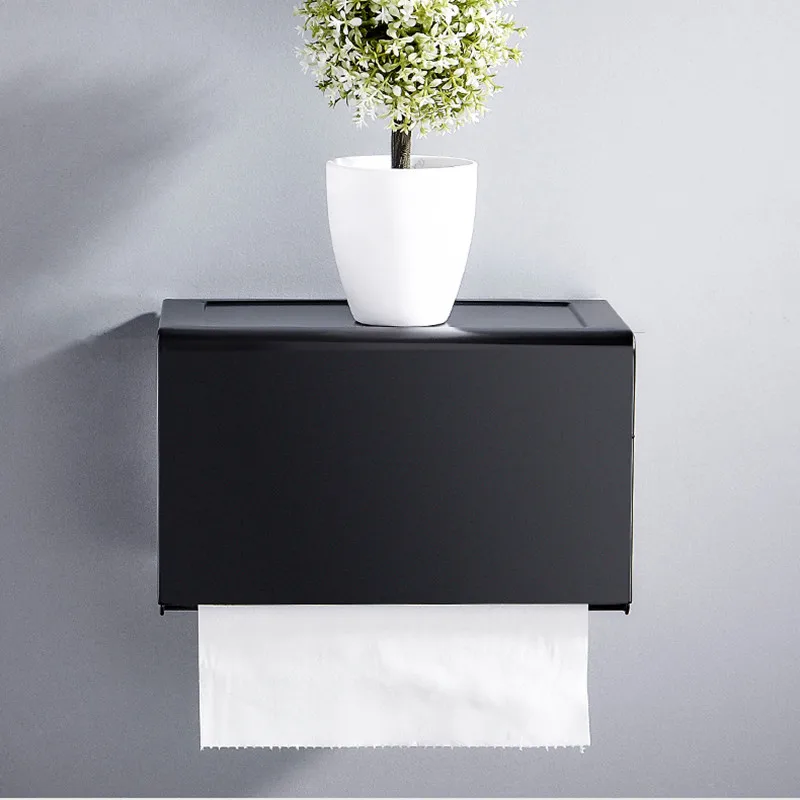 Paper Towel Box Bathroom Accessories Aluminum Black Wall-mounted Paper Towel Storage Rack Waterproof Paper Holder Tissue Box