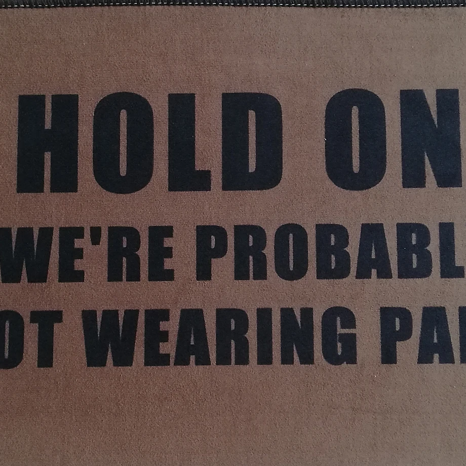 Hold On We're Probably Not Wearing Pants Funny Doormat Entrance Welcome Mat Hallway Doorway Rugs Floor Mats Carpet Gift