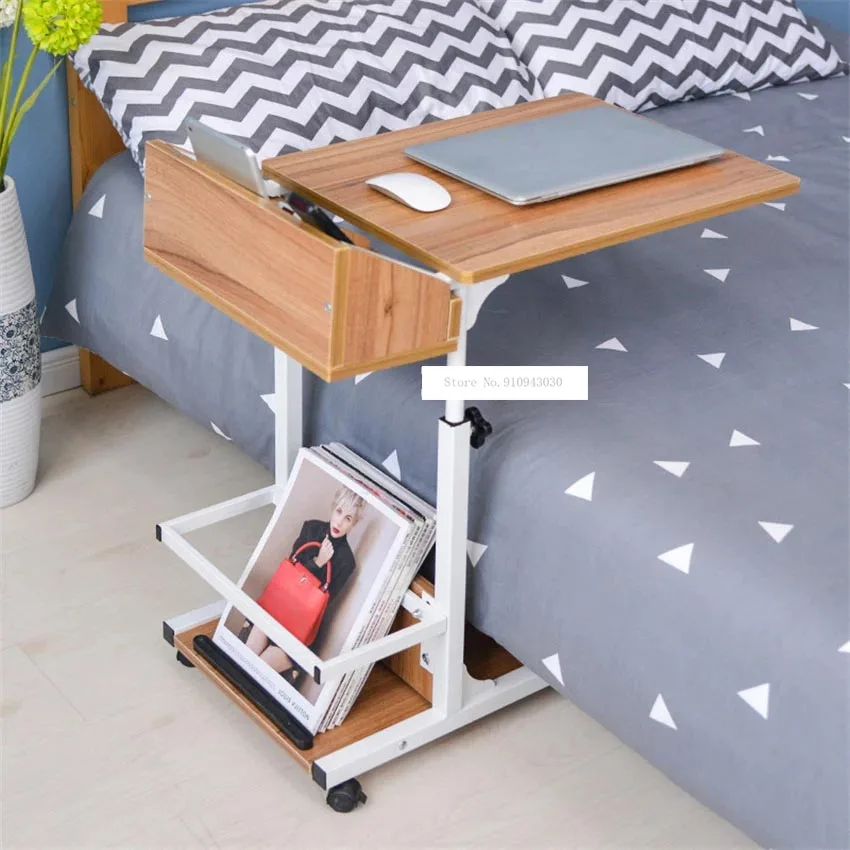 Portable Table Adjustable Lifting Standing Laptop Desk Bedroom Removable Storage Small Side Table Mini Sofa Cabinet