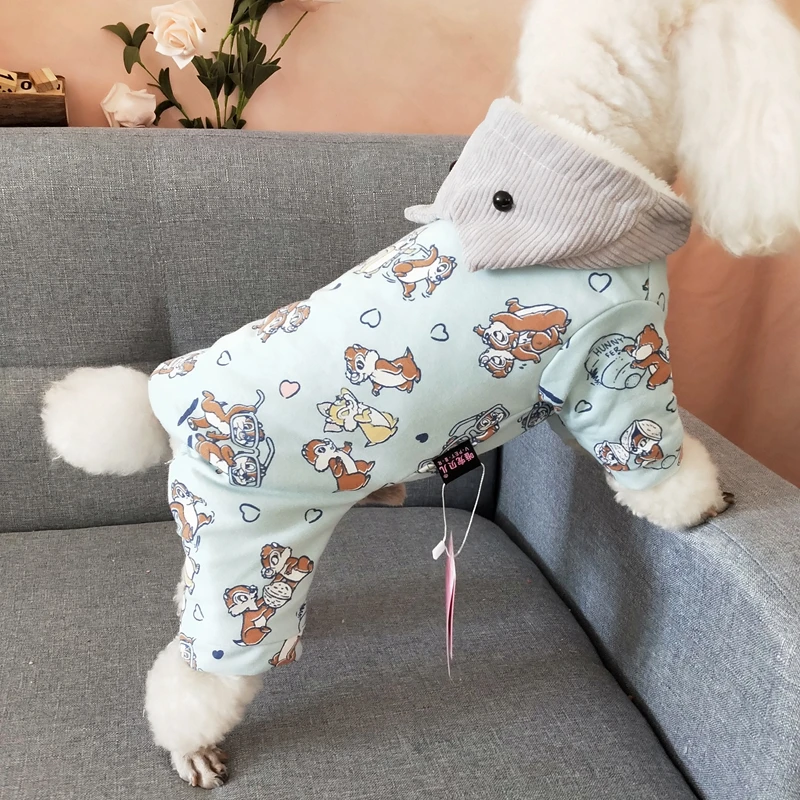 Winter Warm Pet Dog Jumpsuit for Small Dogs Cotton Cartoon Puppy Cat Pajamas Pomeranian Maltese Overalls mascotas gotas Clothes