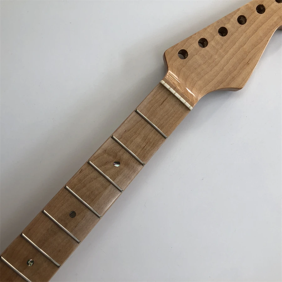 

DIY Tiger Flame Maple Guitar Neck 21 Fret 25.5inch Fretboard Abalone Dots Inlay