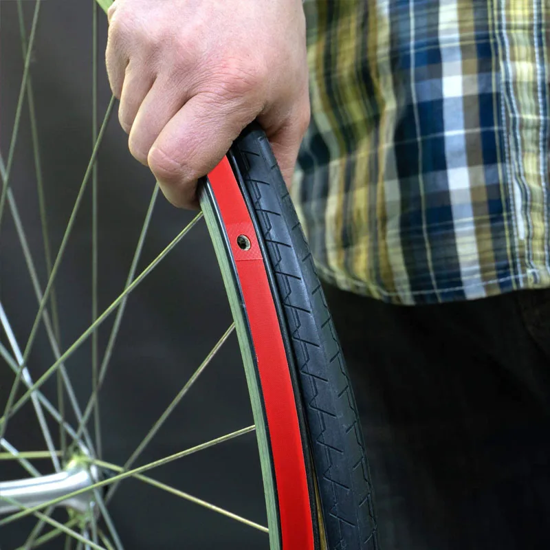 Forros de neumáticos de bicicleta, cinta de llanta de PVC roja, se adapta a ruedas de 26, 27,5, 29 y 700C, tubo interior, tira de llanta, grifo