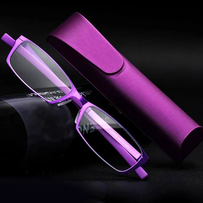 

Lightweight Mini Portable Reading Glasses Pocket Glasses for Men Women Hyperopia Anti-blue Light Full Frame with Case